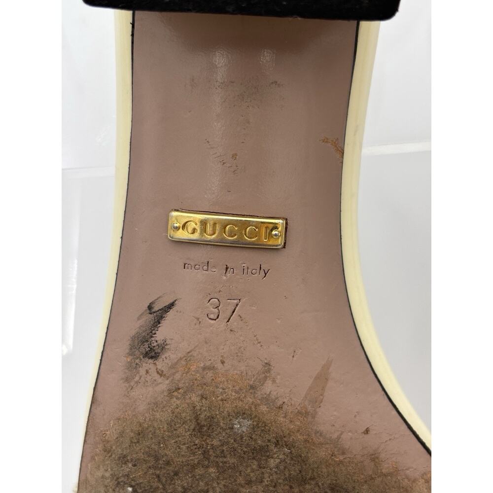 Gucci Horsebit Sandals Cream Patent Leather Size 37 / 7 Adjustable Ankle Strap - Picture 7 of 16